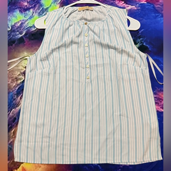 Michael Kors Dresses & Skirts - Michael Kors Light Blue and White Striped A-Line Tank Top Blouse
